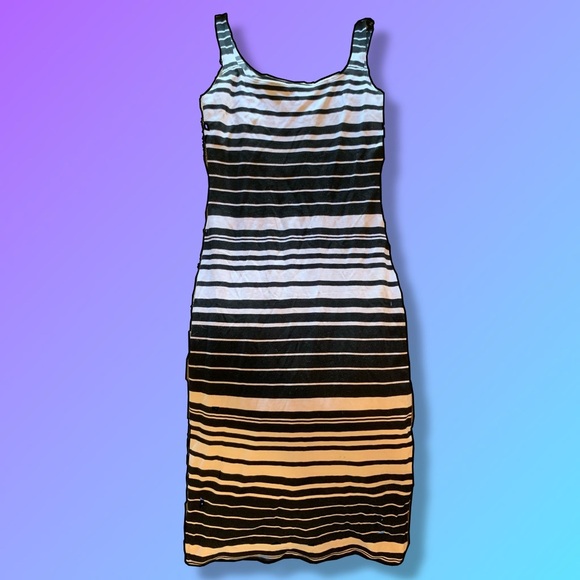 Y2K American Apparel Black White Striped Midi Dress Rachel Friends Gilmore Girls - Picture 12 of 12